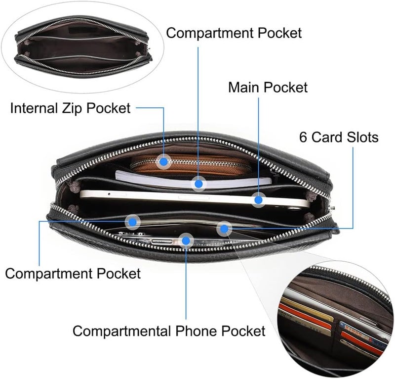 CONTACTS Clutch Purse Bag Leather for Men Anti Theft Wristlet Handbag Wallet Multiple Compartments Card Phone Holder Travel Bag - Image 4